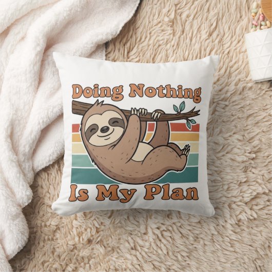 Funny Retro Sloth Square Throw Pillow クッション (ブランケット)