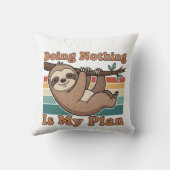 Funny Retro Sloth Square Throw Pillow クッション (裏面)