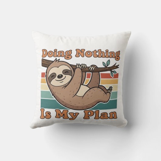 Funny Retro Sloth Square Throw Pillow クッション (裏面)