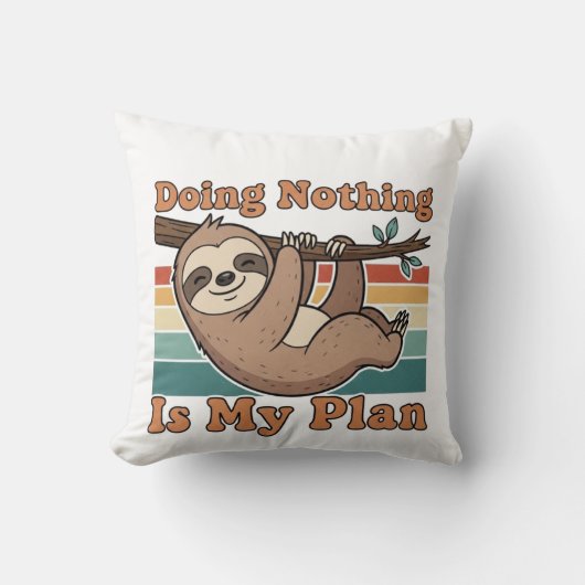 Funny Retro Sloth Square Throw Pillow クッション (正面)