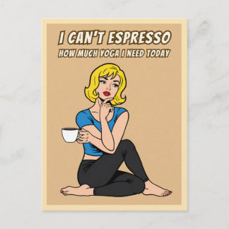 Funny Retro Style Coffee Yoga Humor Pop Art  ポストカード
