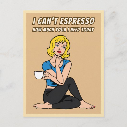 Funny Retro Style Coffee Yoga Humor Pop Art  ポストカード (正面)