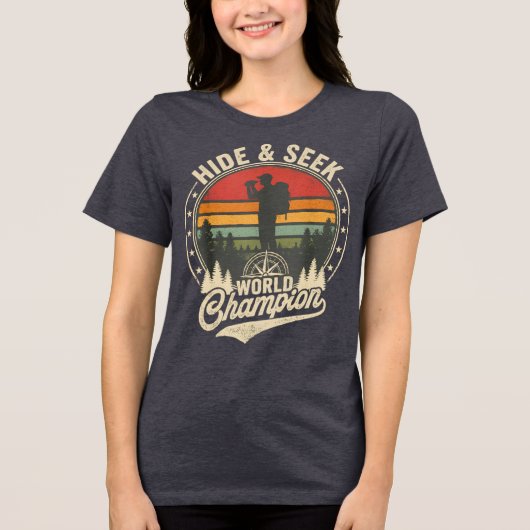 Funny Retro Sunset Forest Design トライブレンドTシャツ (正面)