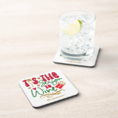 Funny Retro ’Tis the Season to Wine Christmas コースター (右側)