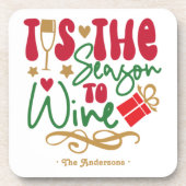 Funny Retro ’Tis the Season to Wine Christmas コースター (正面)