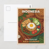 Funny Retro Travel Indonesia Nasi Goreng Food ポストカード (正面/裏面)