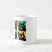 Funny Retro Vintage Curious Black Cats コーヒーマグカップ (正面左)