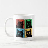 Funny Retro Vintage Curious Black Cats コーヒーマグカップ (左)