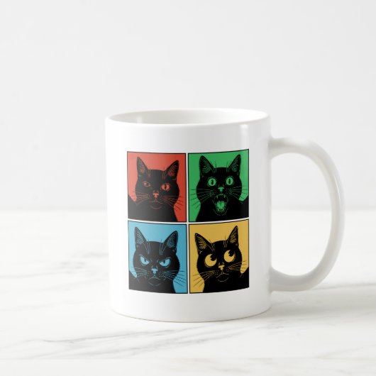 Funny Retro Vintage Curious Black Cats コーヒーマグカップ (右)