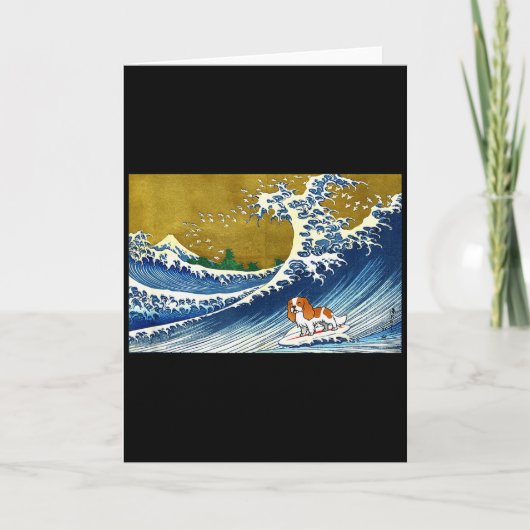 Funny Retro Vintage Surfing Wave Cavalier Spaniel カード (正面)