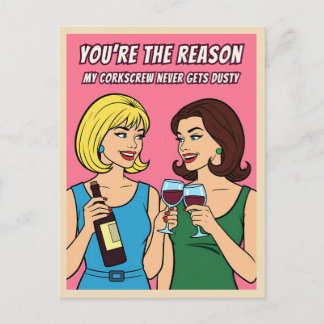 Funny Retro Vintage Wine Humor BFF Pop Art  ポストカード