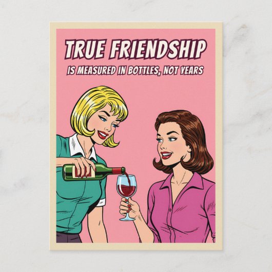 Funny Retro Wine Humor Best Friend Pop Art ポストカード (正面)