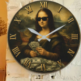 Funny Rich Mona Lisa Money Queen Renaissance Art ラージ壁時計