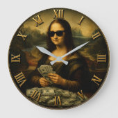 Funny Rich Mona Lisa  Money Queen Renaissance Art ラージ壁時計 (正面)