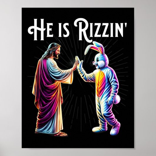 Funny Rizz He Is Rizzin Jesus High Five Easter Bun ポスター (正面)