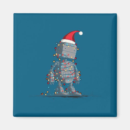 Funny Robot Christmas Graphics Lights Lover Long S マグネット (正面)