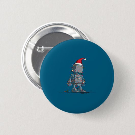 Funny Robot Christmas Graphics Lights Lover Long S 缶バッジ (正面&裏面)