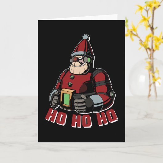 Funny Robot Santa Claus Xmas Holiday Presents カード (黄色い花)