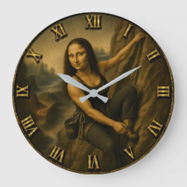 Funny Rock Climbing Mona Lisa Mountain Gift ラージ壁時計