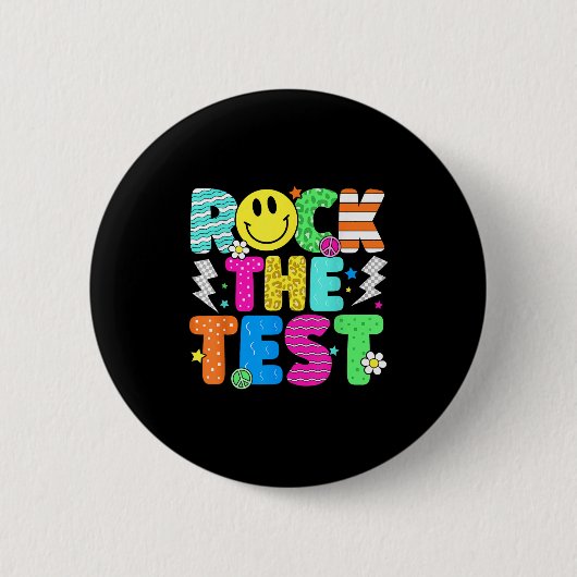 Funny Rock The Test Testing Day Teacher Student Mo 缶バッジ (正面)
