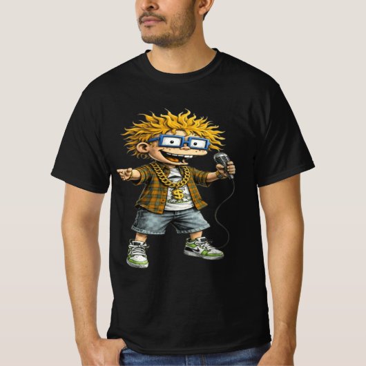 Funny Rockstar Cartoon Character Graphic T-Shirt  Tシャツ (正面)