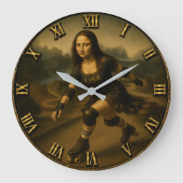 Funny Roller Skating Mona Lisa Skater Gift ラージ壁時計