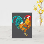 Funny Rooster Chicken Santa Christmas Lights Farme カード (黄色い花)