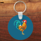 Funny Rooster Chicken Santa Christmas Lights Farme キーホルダー (正面)
