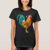 Funny Rooster Chicken Santa Christmas Lights Farme Tシャツ (正面)