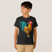 Funny Rooster Chicken Santa Christmas Lights Farme Tシャツ (正面フル)