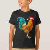 Funny Rooster Chicken Santa Christmas Lights Farme Tシャツ (正面)