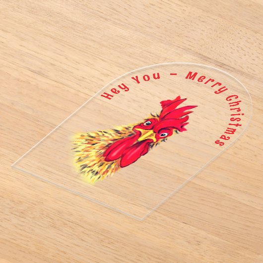 Funny Rooster Christmas Card - Custom Text アクリル招待状 (レイダウン)