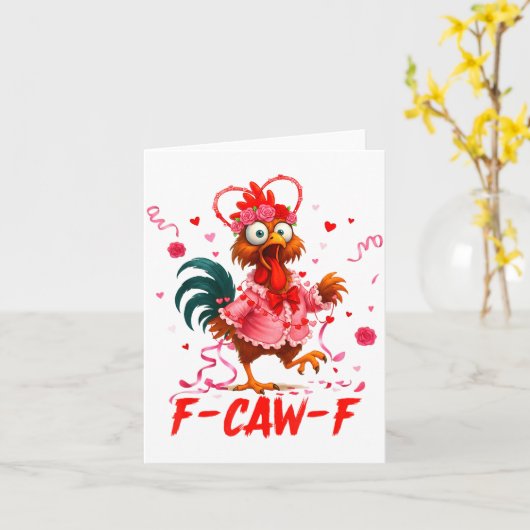 Funny Rooster F-caw-f Valentines Day Chicken Fcawf カード (黄色い花)
