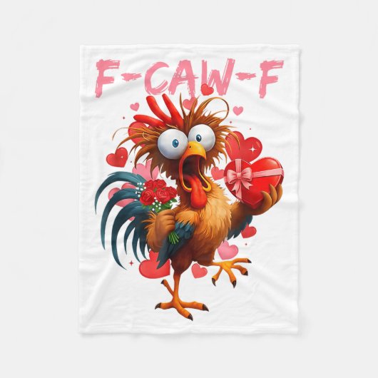 Funny Rooster F-caw-f Valentines Day Chicken Fcawf フリースブランケット (正面)