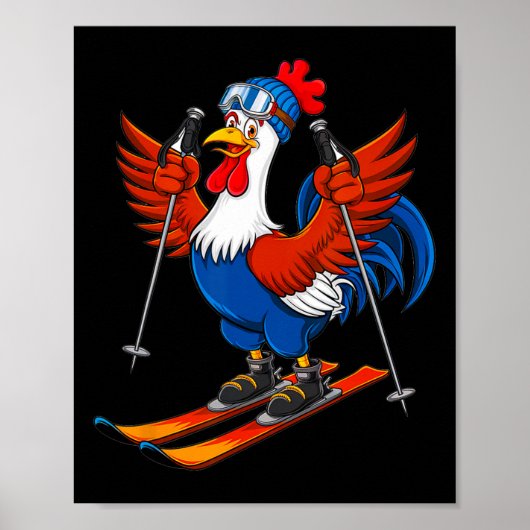 Funny Rooster Skiing Adventure Cartoon  ポスター (正面)