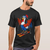 Funny Rooster Skiing Adventure Cartoon Tシャツ (正面)
