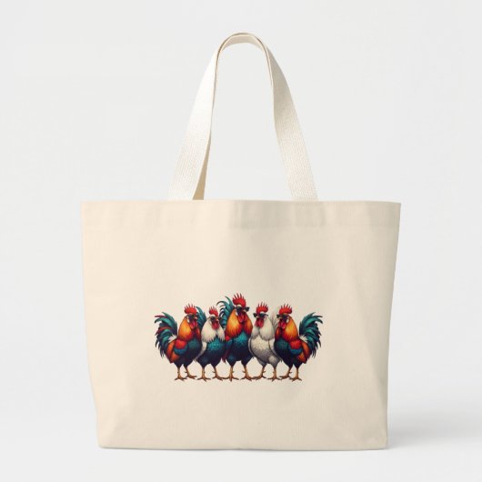 Funny Rooster Tote Bag with Sunglasses ラージトートバッグ (正面)