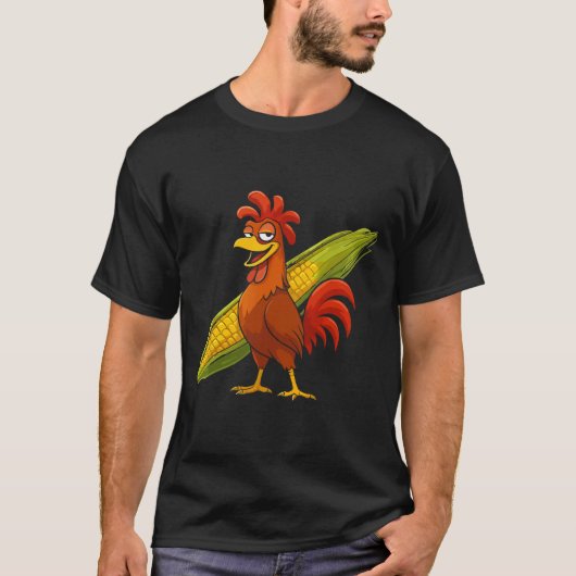 Funny Rooster With Corn Cob Thanksgiving Chicken F Tシャツ (正面)