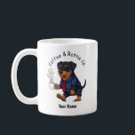 Funny Rottweiler Dog Business Suit Coffee  コーヒーマグカップ<br><div class="desc">Celebrate your love of dogs and your sense of humor with this unique cartoon-style mug featuring your favorite canine companion. This design tells the story of a "working dog" in a distinctive way, showcasing a stylish puppy ready to start his day with a bow tie and a hot cup of...</div>