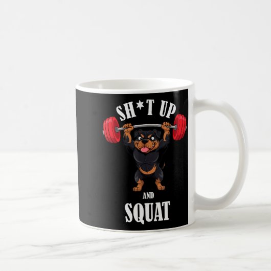 Funny Rottweiler Fitness Squating Workout Weightli コーヒーマグカップ (右)