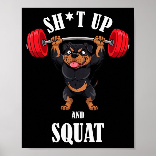 Funny Rottweiler Fitness Squating Workout Weightli ポスター (正面)