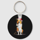 Funny Rough Collie Christmas Graphics Dog Lights L キーホルダー (正面)