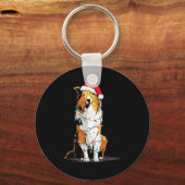 Funny Rough Collie Christmas Graphics Dog Lights L キーホルダー (正面)