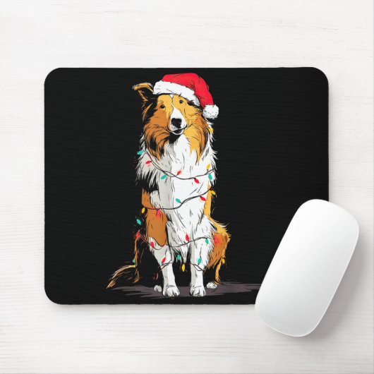 Funny Rough Collie Christmas Graphics Dog Lights L マウスパッド (マウス)