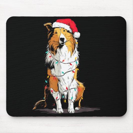 Funny Rough Collie Christmas Graphics Dog Lights L マウスパッド (正面)