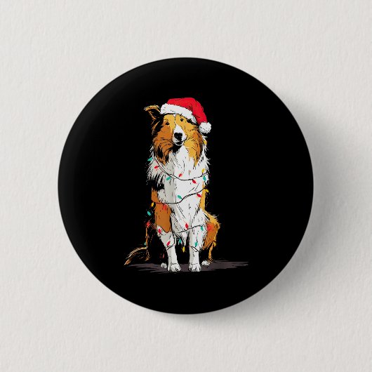 Funny Rough Collie Christmas Graphics Dog Lights L 缶バッジ (正面)