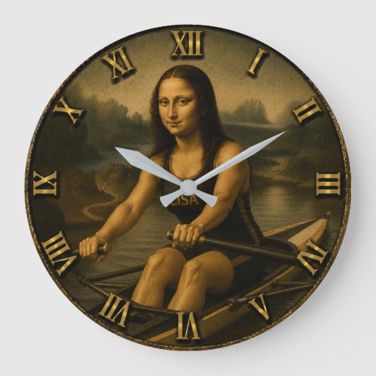 Funny Rowing Mona Lisa Crew Racing Gift ラージ壁時計 (正面)