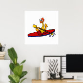 Funny Rubber Chicken kayaking cartoon ポスター (ホームオフィス)