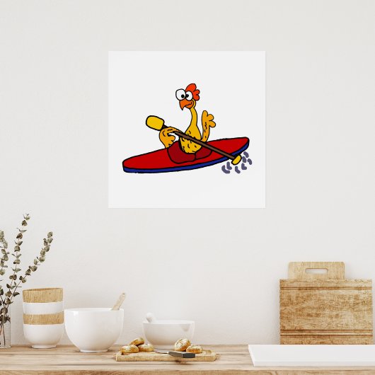 Funny Rubber Chicken kayaking cartoon ポスター (キッチン)