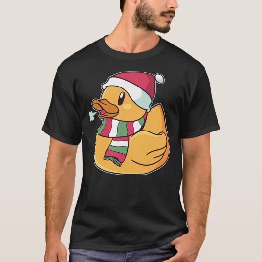Funny Rubber Duck Christmas Shirt Santa Hat Rubber Tシャツ (正面)